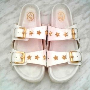 ASH United Rock Star-studded Croc Leather Slide Sandals white gold 39 sz 8-9